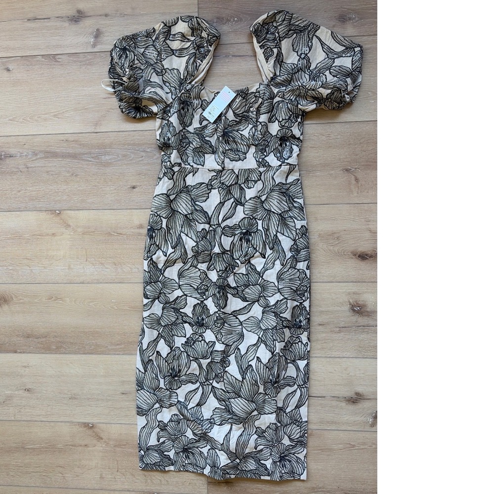 Lilly Pulitzer Linora Maxi Dress 8 Wicker Tan Embroidered Sequin‎ Exploded Flora
